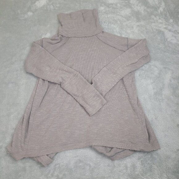 Free People We The Split Back Turtleneck Stone Taupe Gray Long Sleeve Top Size S - Picture 1 of 9